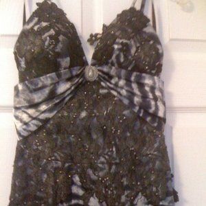 Women Long Evening Gown Dark Grey Animal Print S